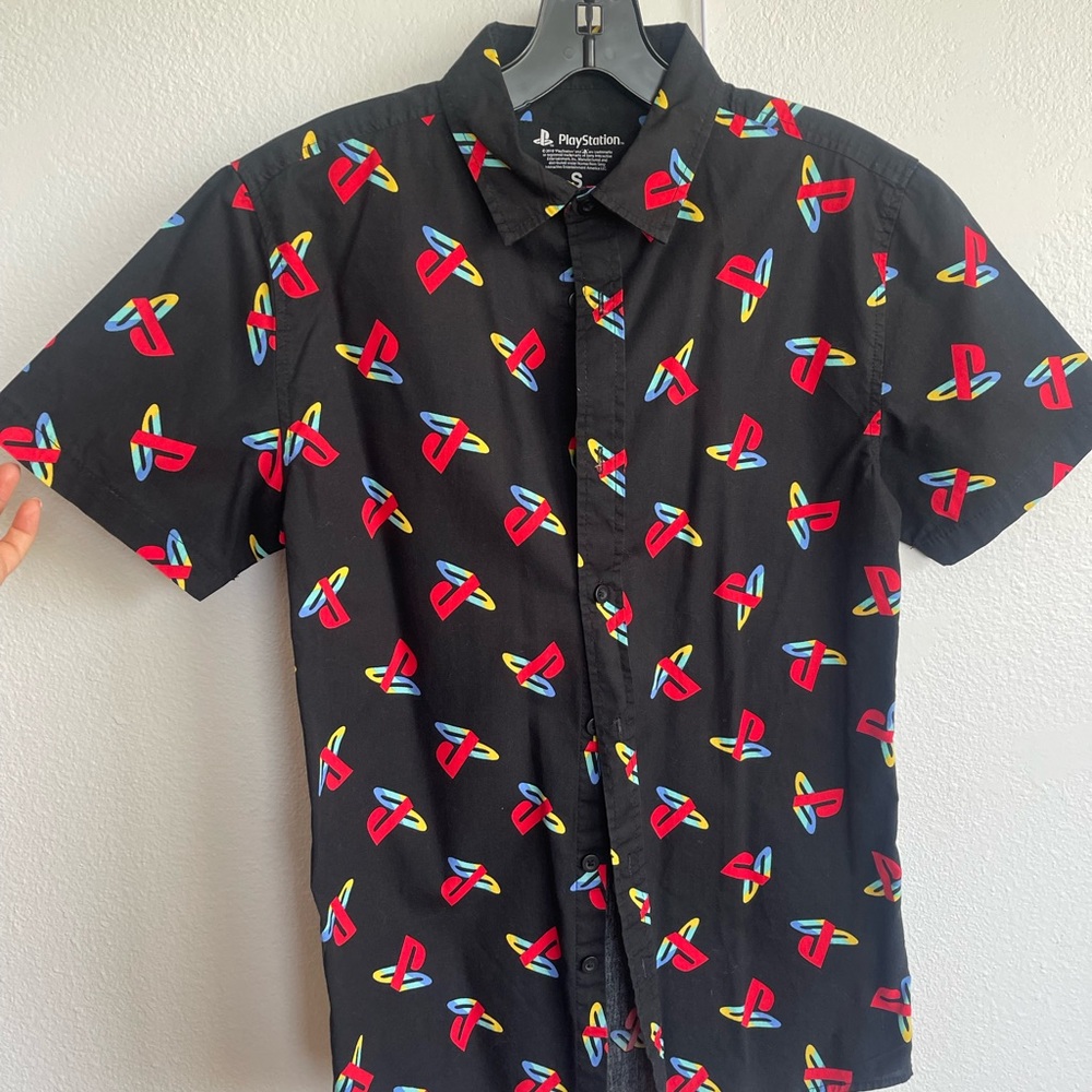 Sony Men's Black Shirt with Colorful Logo Pattern